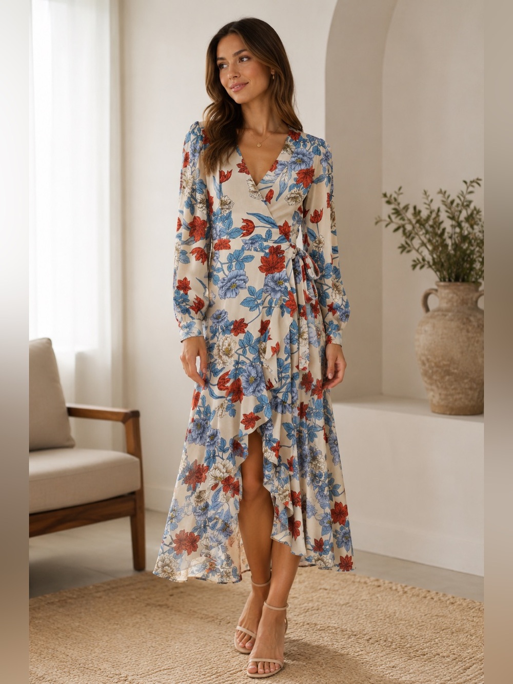 Loveriche Floral Midi Wrap Dress